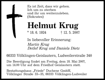 Traueranzeige von Helmut Krug von ALLGEMEINE ZEITUNG UELZEN