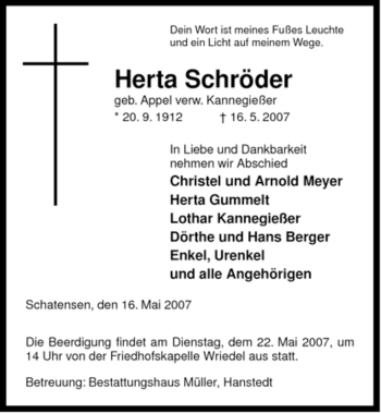 Traueranzeige von Herta Schröder von ALLGEMEINE ZEITUNG UELZEN