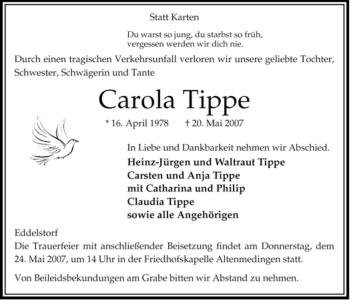 Traueranzeige von Karola Tippe von ALLGEMEINE ZEITUNG UELZEN