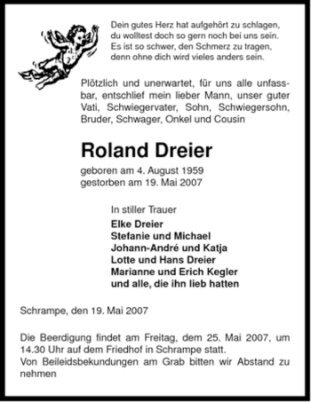 Traueranzeige von Roland Dreier von ALLGEMEINE ZEITUNG UELZEN