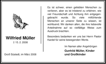 Traueranzeige von Wilfried Müller von ALLGEMEINE ZEITUNG UELZEN