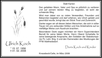 Traueranzeige von Ulrich Koch von ALLGEMEINE ZEITUNG UELZEN
