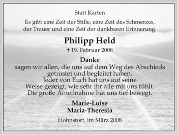 Traueranzeige von Philipp Held von ALLGEMEINE ZEITUNG UELZEN