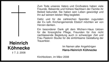 Traueranzeige von Heinrich Köhnecke von ALLGEMEINE ZEITUNG UELZEN