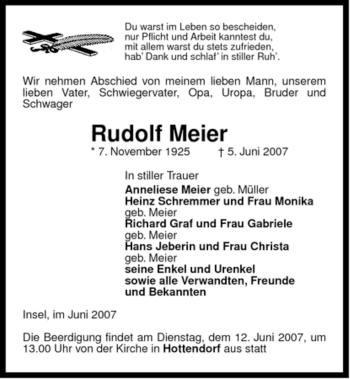 Traueranzeige von Rudolf Meier von ALLGEMEINE ZEITUNG UELZEN