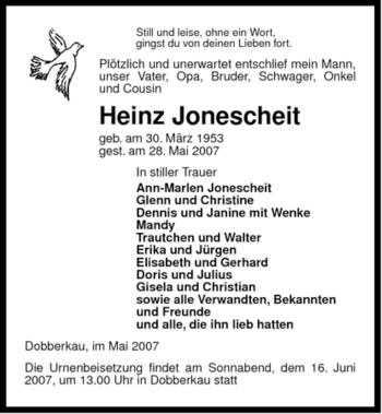 Traueranzeige von Heinz Jonescheit von ALLGEMEINE ZEITUNG UELZEN