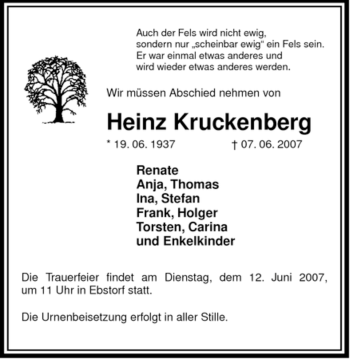 Traueranzeige von Heinz Kruckenberg von ALLGEMEINE ZEITUNG UELZEN