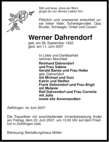 Traueranzeige von Werner Dahrendorf von ALLGEMEINE ZEITUNG UELZEN