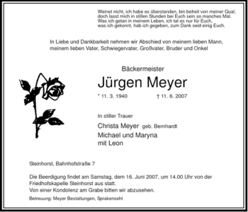 Traueranzeige von Jürgen Meyer von ALLGEMEINE ZEITUNG UELZEN