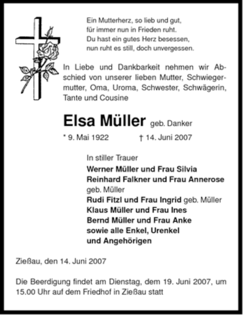 Traueranzeige von Elsa Müller von ALLGEMEINE ZEITUNG UELZEN