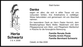 Traueranzeige von Herta Schwartz von ALLGEMEINE ZEITUNG UELZEN
