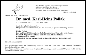 Traueranzeige von med.Karl-Heinz Pollack von ALLGEMEINE ZEITUNG UELZEN