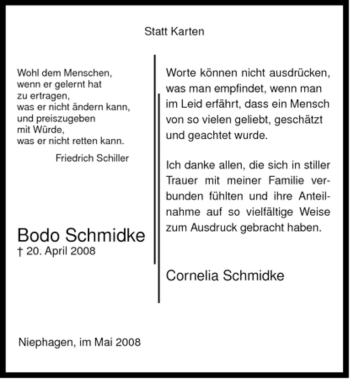 Traueranzeige von Bodo Schmidke von ALLGEMEINE ZEITUNG UELZEN