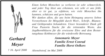 Traueranzeige von Gerhard Meyer von ALLGEMEINE ZEITUNG UELZEN