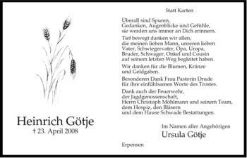 Traueranzeige von Heinrich Götje von ALLGEMEINE ZEITUNG UELZEN