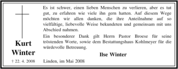 Traueranzeige von Kurt Winter von ALLGEMEINE ZEITUNG UELZEN