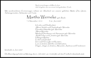 Traueranzeige von Martha Werneke von ALLGEMEINE ZEITUNG UELZEN