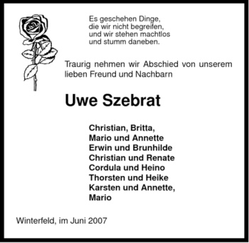 Traueranzeige von Uwe Szebrat von ALLGEMEINE ZEITUNG UELZEN