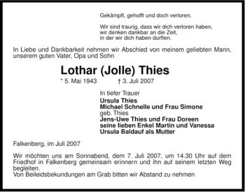 Traueranzeige von Lothar (Jolle) Jolle von ALLGEMEINE ZEITUNG UELZEN