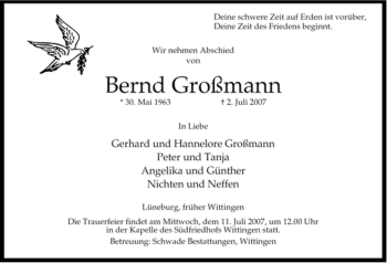 Traueranzeige von Bernd Großmann von ALLGEMEINE ZEITUNG UELZEN