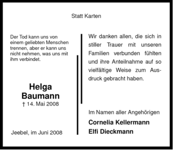 Traueranzeige von Helga Baumann von ALLGEMEINE ZEITUNG UELZEN