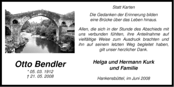 Traueranzeige von Otto Bendler von ALLGEMEINE ZEITUNG UELZEN