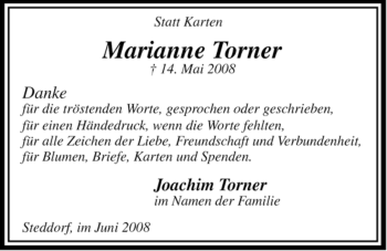 Traueranzeige von Marianne Torner von ALLGEMEINE ZEITUNG UELZEN