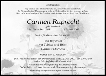 Traueranzeige von Carmen Ruprecht von ALLGEMEINE ZEITUNG UELZEN