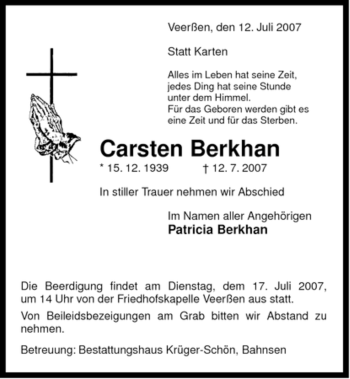 Traueranzeige von Carsten Berkhan von ALLGEMEINE ZEITUNG UELZEN