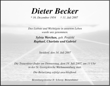 Traueranzeige von Dieter Becker von ALLGEMEINE ZEITUNG UELZEN
