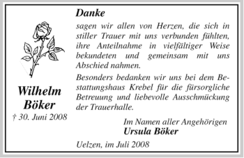 Traueranzeige von Wilhelm Böker von ALLGEMEINE ZEITUNG UELZEN