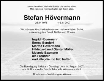 Traueranzeige von Stefan Hövermann von ALLGEMEINE ZEITUNG UELZEN