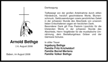 Traueranzeige von Arnold Bethge von ALLGEMEINE ZEITUNG UELZEN