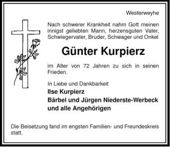 Traueranzeige von Günter Kurpierz von ALLGEMEINE ZEITUNG UELZEN