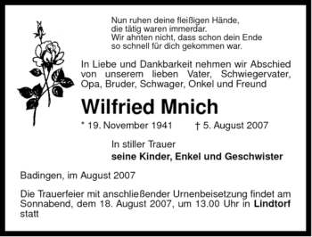 Traueranzeige von Wilfried Mnich von ALLGEMEINE ZEITUNG UELZEN