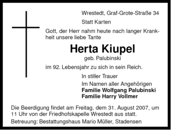 Traueranzeige von Herta Kiupel von ALLGEMEINE ZEITUNG UELZEN