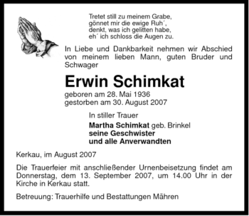 Traueranzeige von Erwin Schimkat von ALLGEMEINE ZEITUNG UELZEN