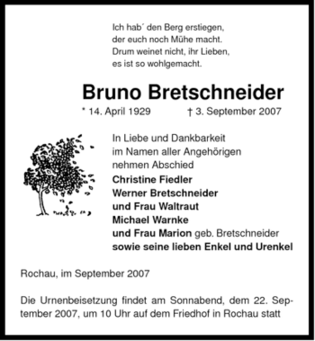 Traueranzeige von Bruno Bretschneider von ALLGEMEINE ZEITUNG UELZEN