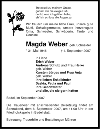 Traueranzeige von Magda Weber von ALLGEMEINE ZEITUNG UELZEN