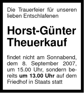 Traueranzeige von Horst-Günter Theuerkauf von ALLGEMEINE ZEITUNG UELZEN