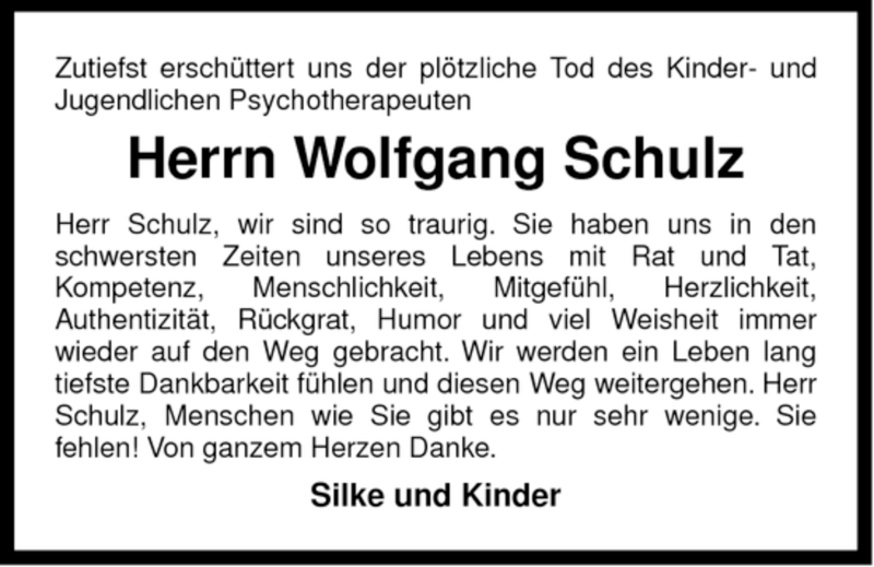  Traueranzeige für Wolfgang Schulz vom 15.09.2007 aus ALLGEMEINE ZEITUNG UELZEN