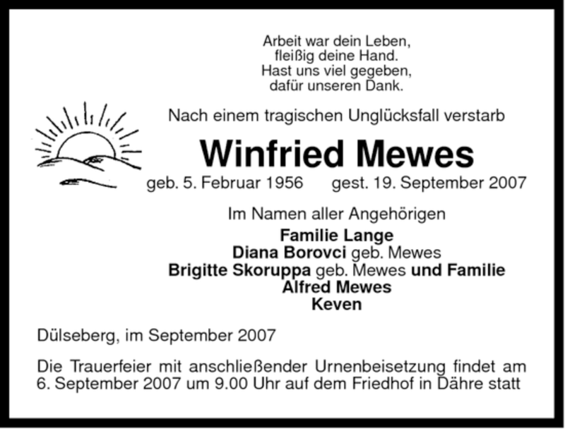  Traueranzeige für Winfried Mewes vom 21.09.2007 aus ALLGEMEINE ZEITUNG UELZEN