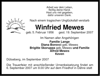 Traueranzeige von Winfried Mewes von ALLGEMEINE ZEITUNG UELZEN