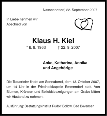 Traueranzeige von Klaus H. Kiel von ALLGEMEINE ZEITUNG UELZEN