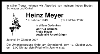 Traueranzeige von Heinz Meyer von ALLGEMEINE ZEITUNG UELZEN