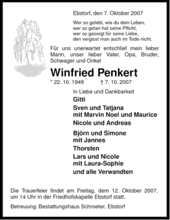 Traueranzeige von Winfried Penkert von ALLGEMEINE ZEITUNG UELZEN