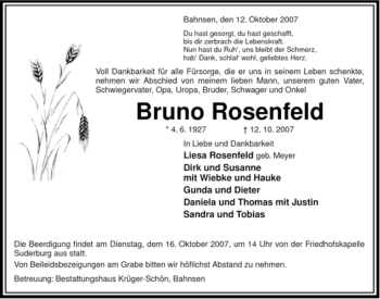 Traueranzeige von Bruno Rosenfeld von ALLGEMEINE ZEITUNG UELZEN