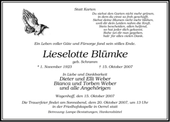 Traueranzeige von Lieselotte Blümke von ALLGEMEINE ZEITUNG UELZEN