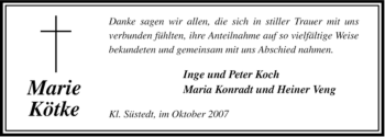 Traueranzeige von Marie Kötke von ALLGEMEINE ZEITUNG UELZEN