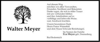 Traueranzeige von Walter Meyer von ALLGEMEINE ZEITUNG UELZEN